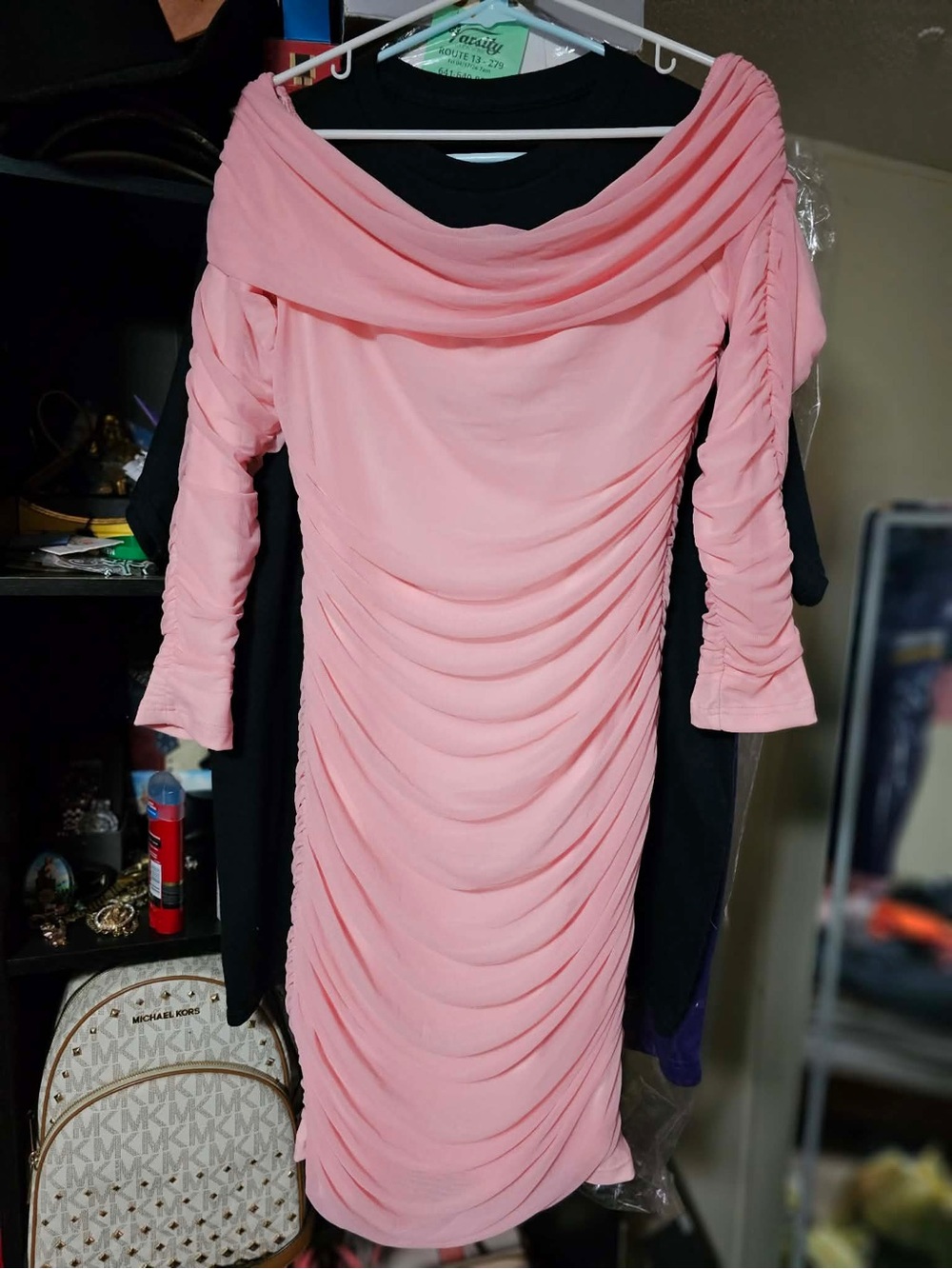 Pink Draped Off-Shoulder Ruched Women’s Dress